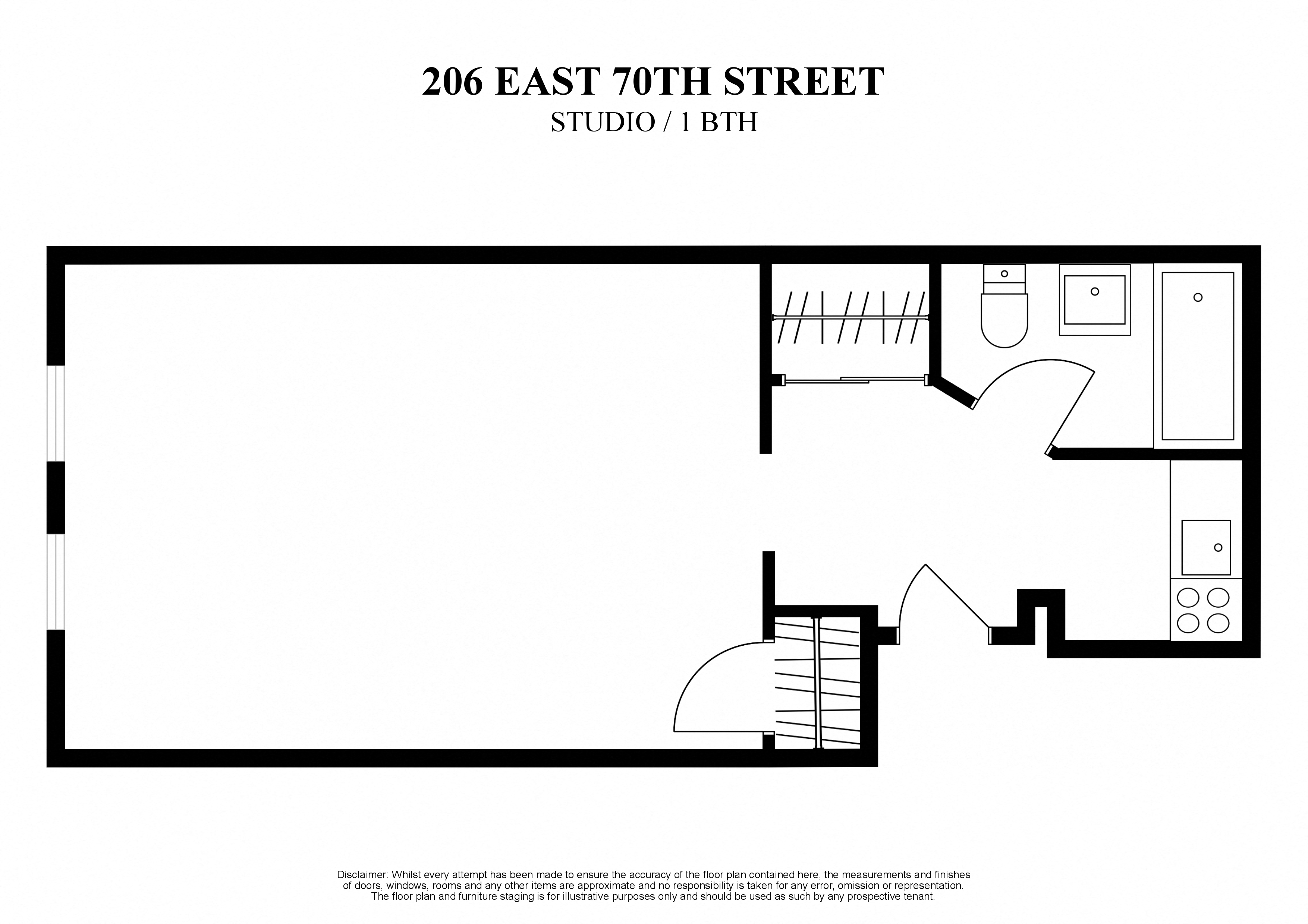 2D floor plan for studio with one bathroom at 206 East 70th Street New York